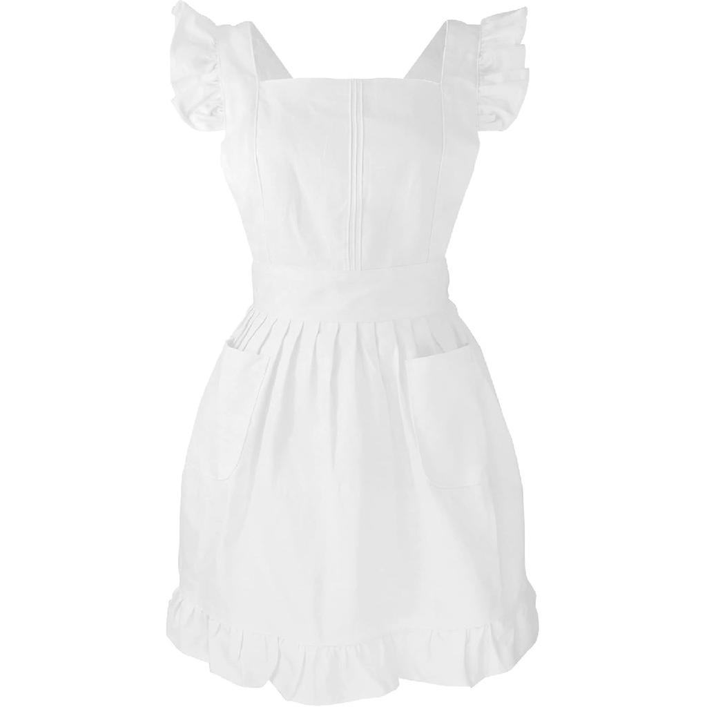 Kids Retro Adjustable Ruffle Apron Kitchen Baking Maid Costume (White)