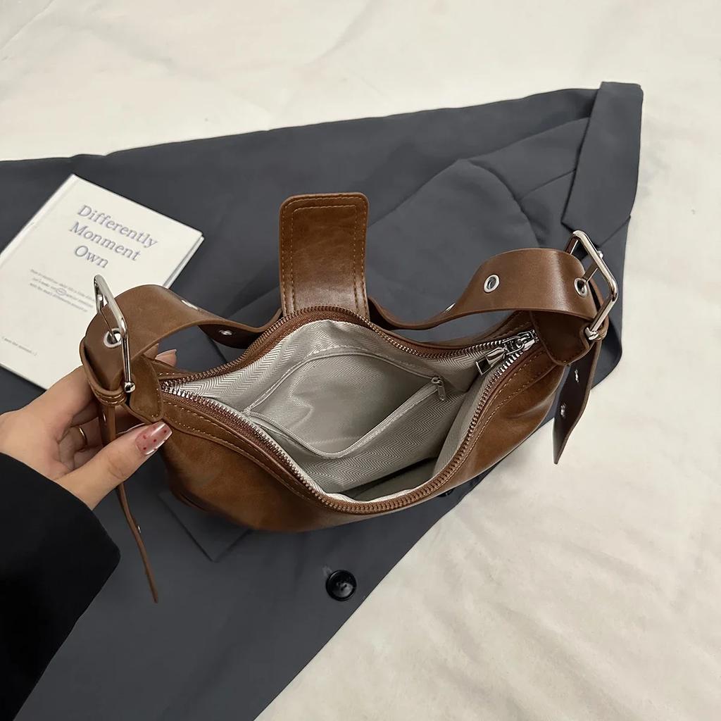 2024 Winter Belt Design Y2K Retro Small PU Leather Crossbody Bag Women Fashion Handbags New Trend Luxury Shoulder Bag