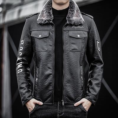 Lederjacke Herren Pelz Einteilige PU Lederjacke Motorrad Revers Herren Verdickte Lederjacke Koreanischer Stil Slim