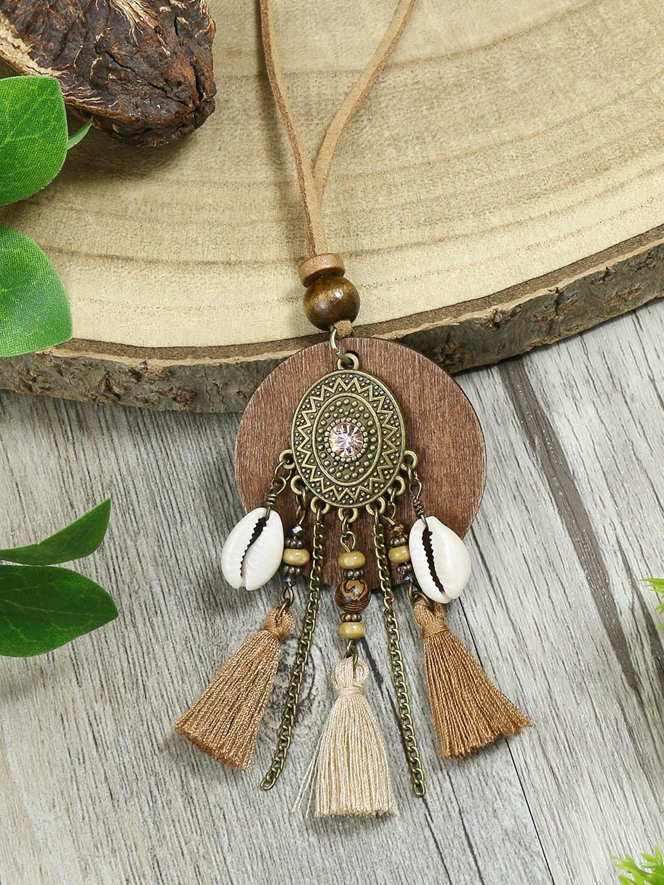 

Винтажное этническое длинное женское ожерелье, металлическая цепочка, ожерелье с кисточкой в виде колеса, женское, для повседневной носки, для отпуска, подарок