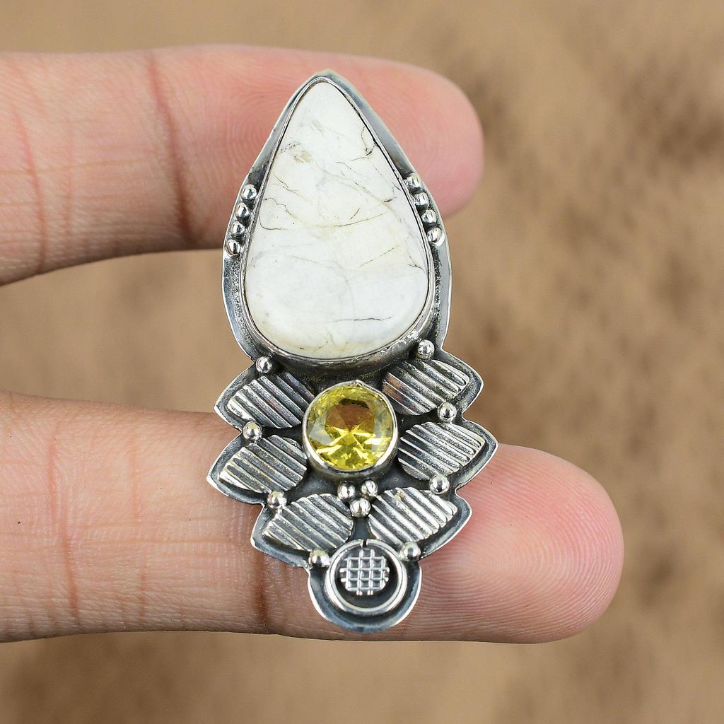 Birthday Gift For Her Natural Howlite Gemstone Pendant 925 Sterling Silver