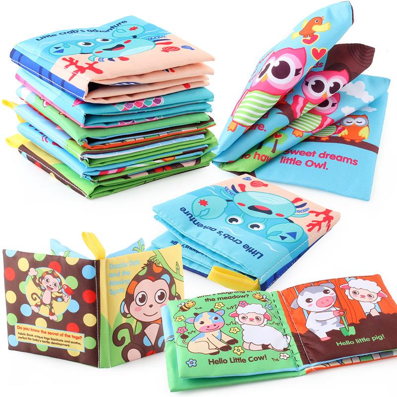 Three-Dimensional Baby Cloth Book Early Education Cognitive Toy 4 Pages 8 Sides English Palm Book Animal Baby Cloth Book
