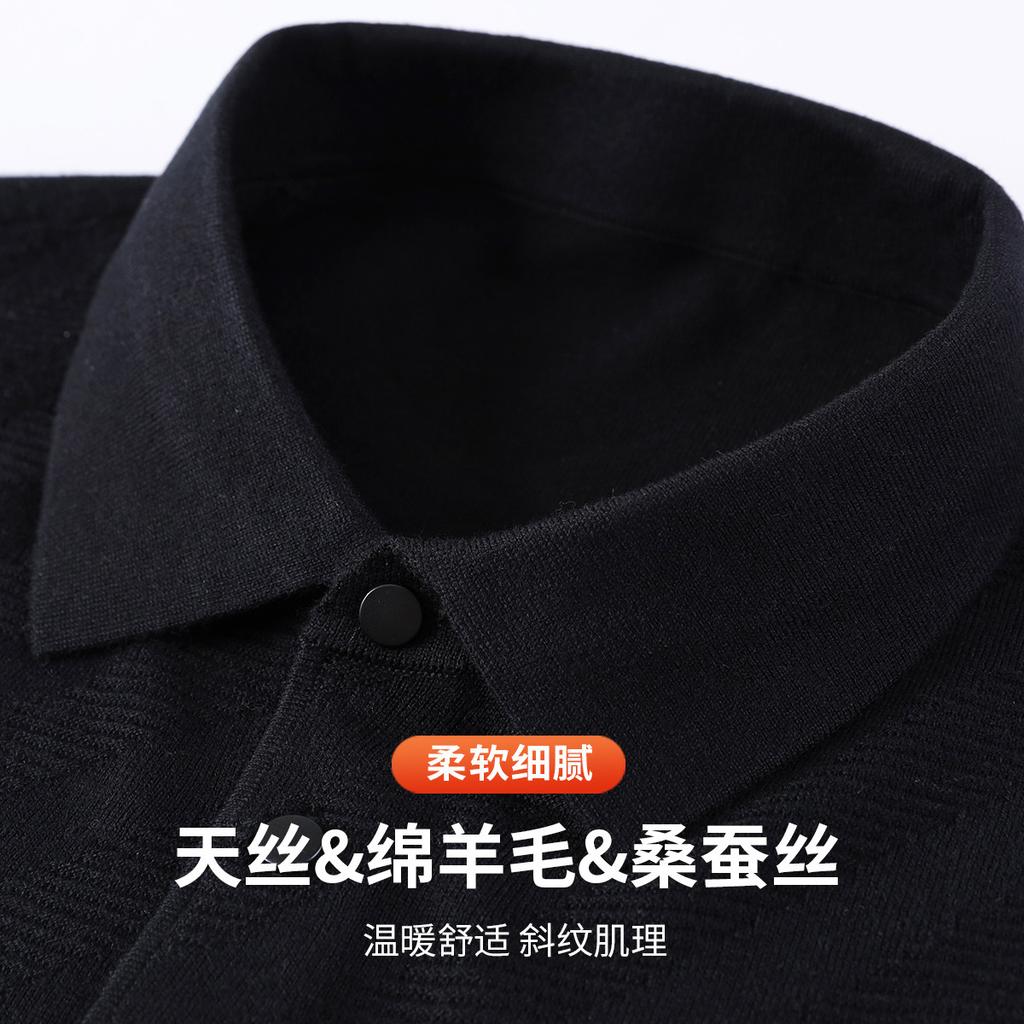[Including Mulberry Silk&Sheep Wool] Twill Jacquard Autumn/Winter Thin Sweater T-shirt Men's Knitted Base Sweater