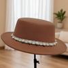 Autumn and winter black woolen flat top top hat women's small fragrant style British retro pearl rhinestone celebrity fashion hat self-operated
