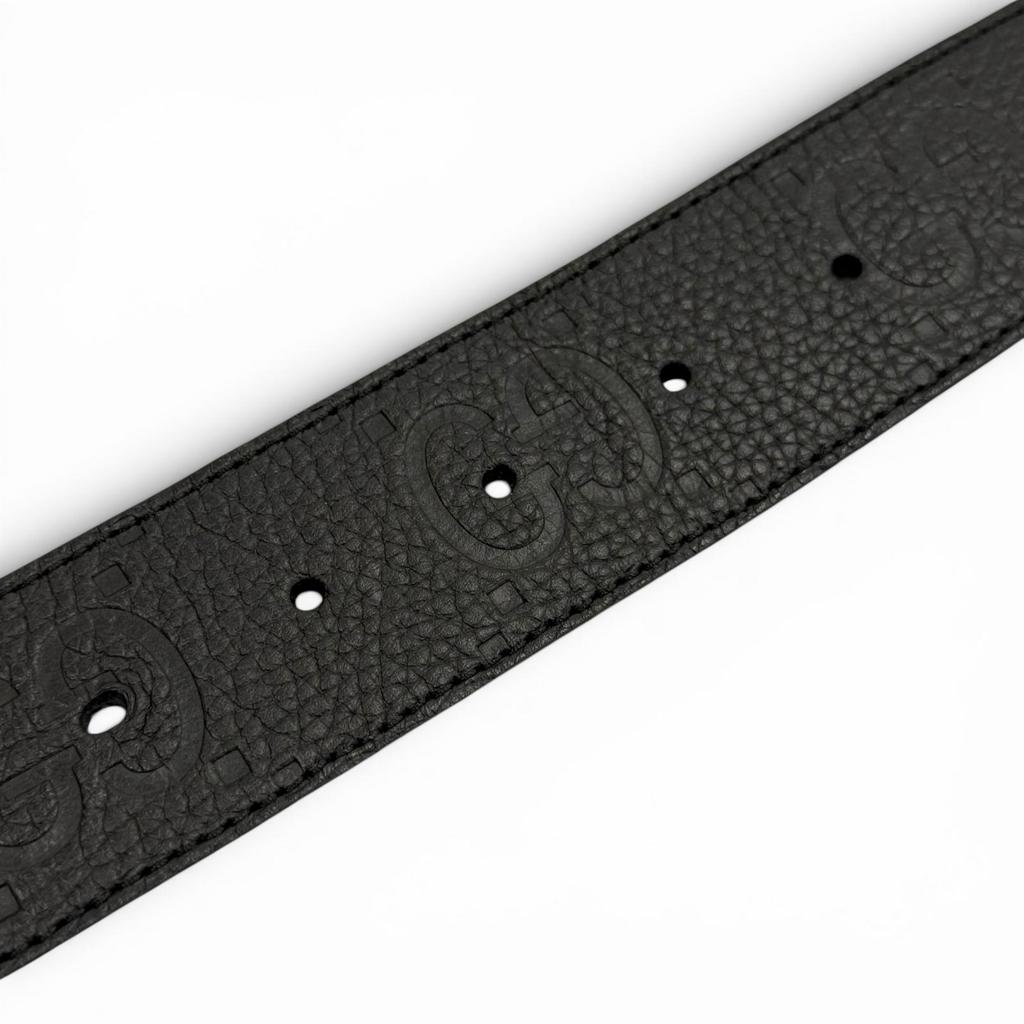 Great GUCCI belt GG pattern interlocking G black leather mens 794196 Used
