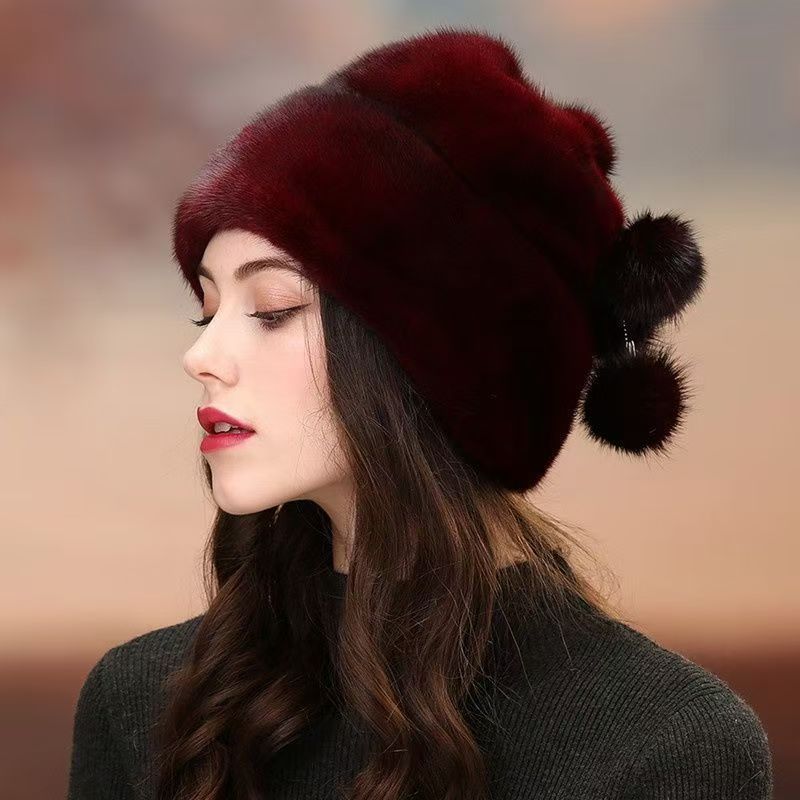 New Mink Hat Women's Winter Imitation Fur Fashion Earmuffs Hat Warm Middle-aged and Elderly Yurt Beret