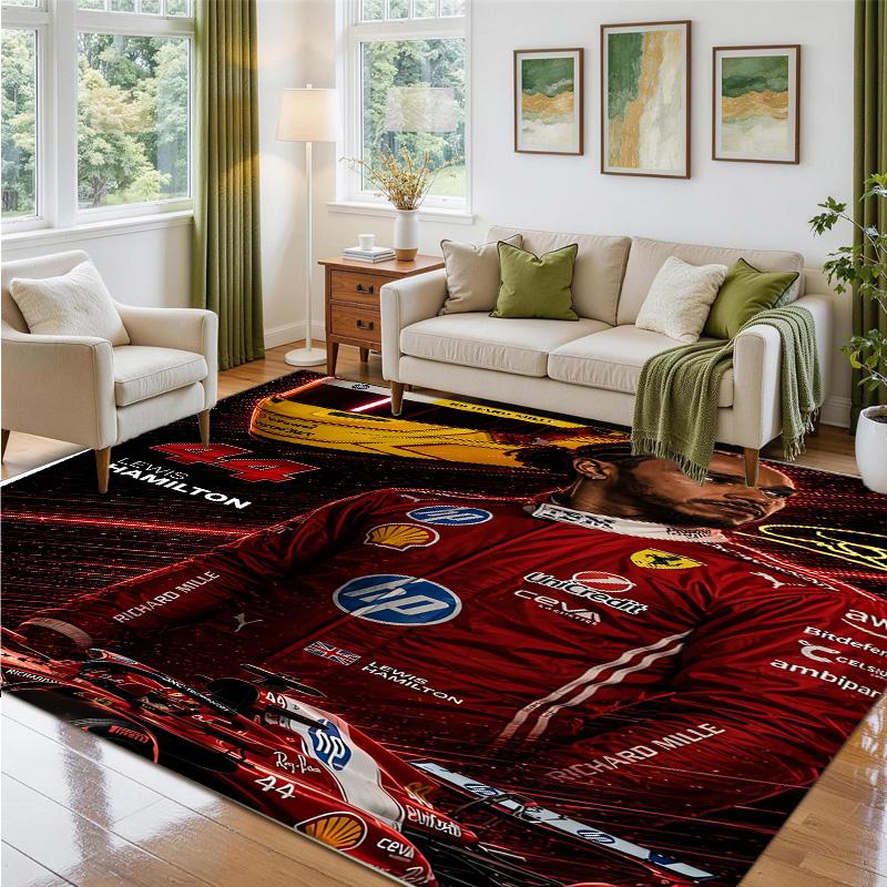 Lewis Hamilton Design Crystal Velvet Rug Soft Decorative Mat for Bedroom Entrance