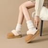 Fleece Half-drag Thick-soled Fluffy Half-slippers Women's Winter Fleece Thickened Snow Boots Leather Warm Cotton Shoes