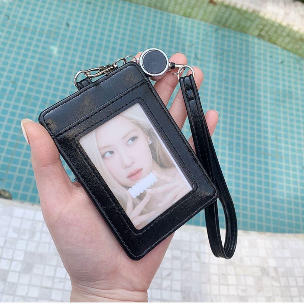 Bowknot Bow Leather Card Holder Retractable Bus ID Holders Work Card Cover Bank Credit Card