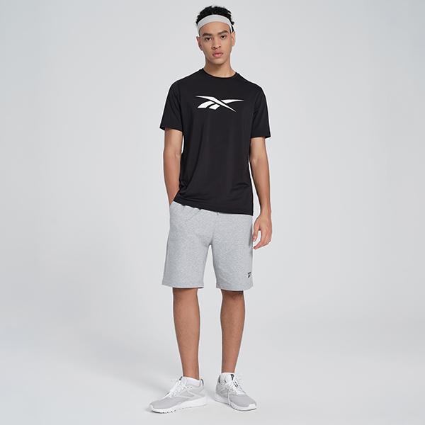 Reebok Logo Print Sports Casual Fitness Training Knit Short Sleeve T-Shirt Men Tops Black 24SRM417MGH0