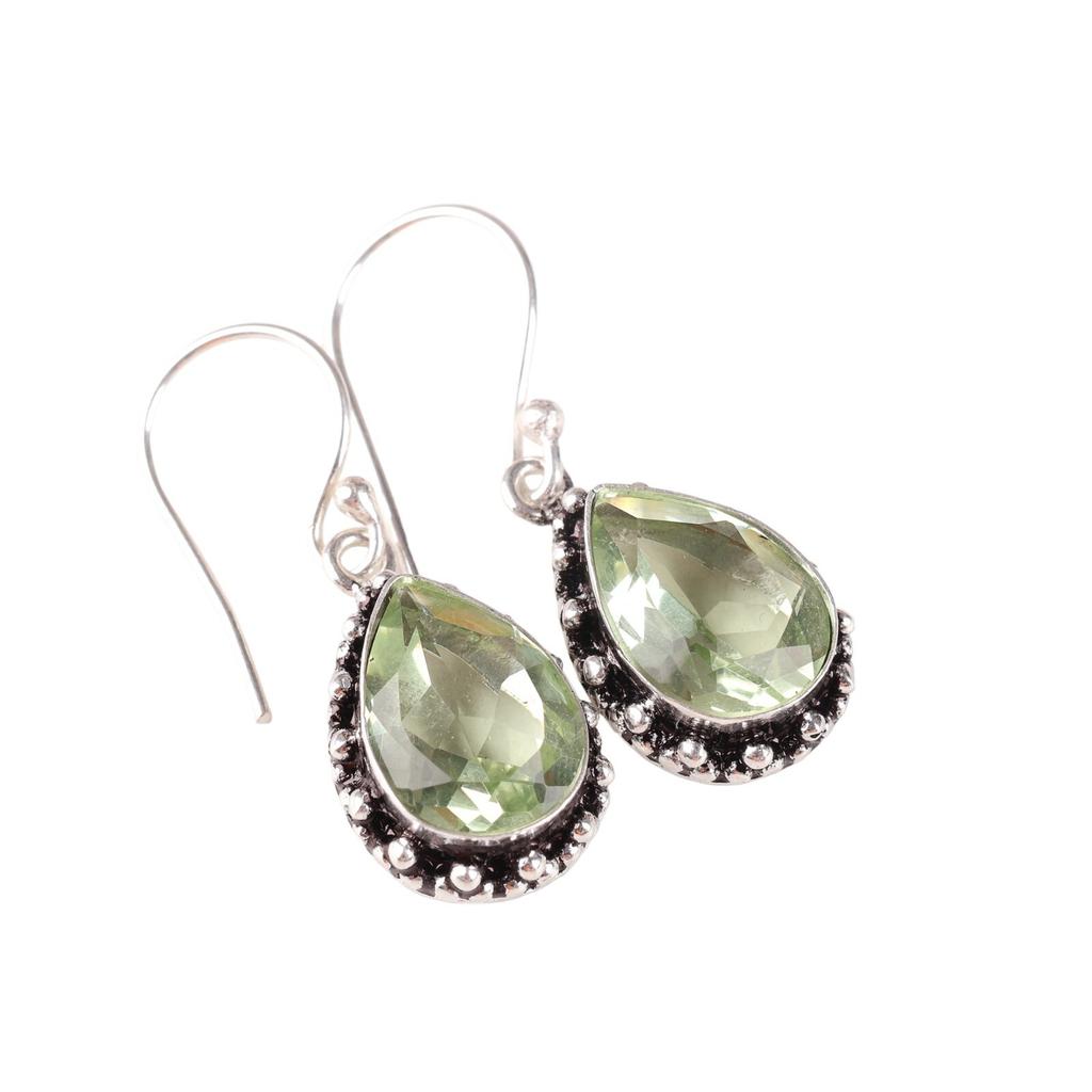 Grüner Amethyst Edelstein 925 Sterlingsilber Schmuck Hängeohrringe 1,41" EE-97-13