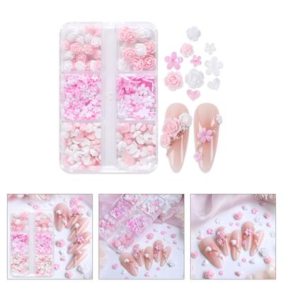 6 Griglie Charms per Nail Art a Forma di Cuore Fiori Charms per Unghie Decorazione per Unghie in Resina Forniture per Nail Art per Unghie Acriliche Artigianato