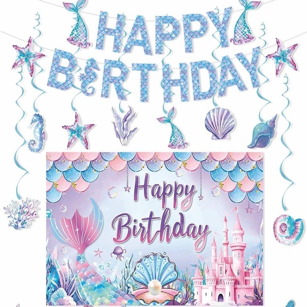 Polyester Photography Background Cartoon Underwater World Themed Birthday Background Decoration 180*110cm Colorful