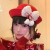 Japanese Style Red Bowler Hats Vintage Looking Girls Dome Hat Woolen Bucket Cap Performances
