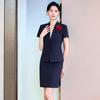 Women's Blue Short-Sleeve Professional Suit Set for Hotel Manager or Receptionist - Spring/Summer Formal Workwear