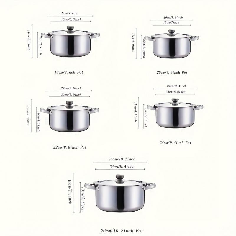 Luxury 10 Stainless Steel Cookware Set Suit-5 Size with Cover, Durable and Versatile (6.3 - 7 - 7.9 - 8.6 - 9.4 Inch)