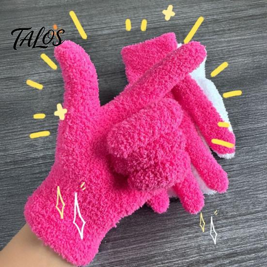 Anti Cold Windproof Mittens Winter Warm Coral Fleece Gloves for Women, Soft Five Finger Solid Color Accessories Gloves, Thermal Autumn Breathable Hand