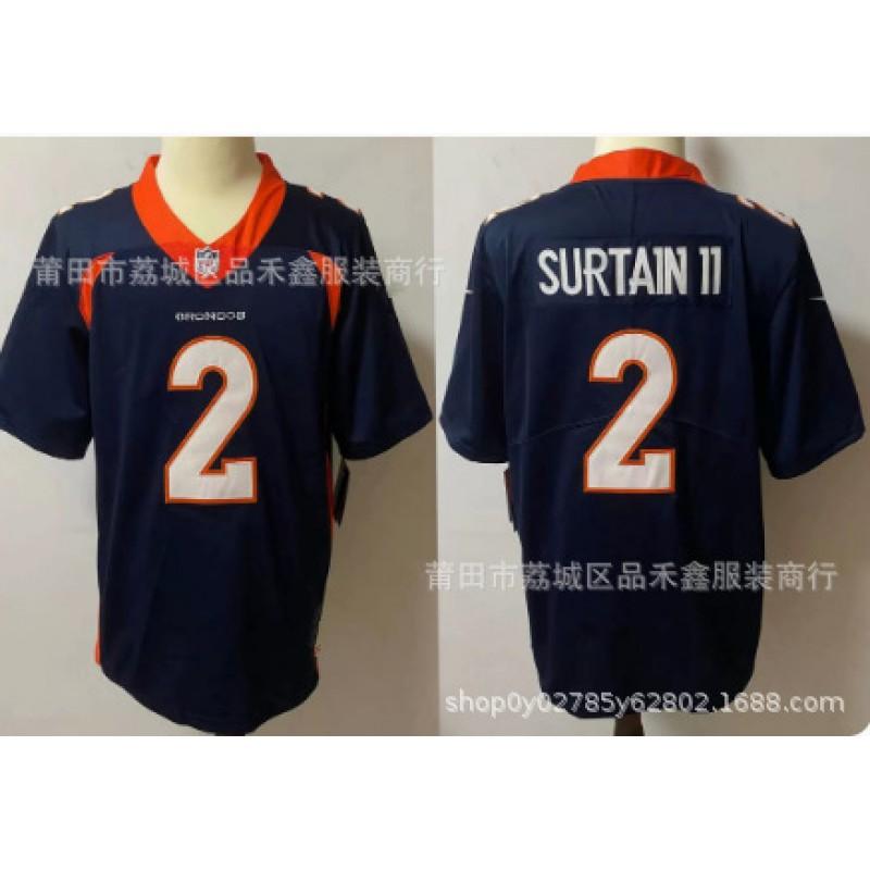 Denver Broncos NFL Footballtrikot 2 Patrick Surtain II Herren Besticktes Spiel-Trainings-Trikot Baumwolle