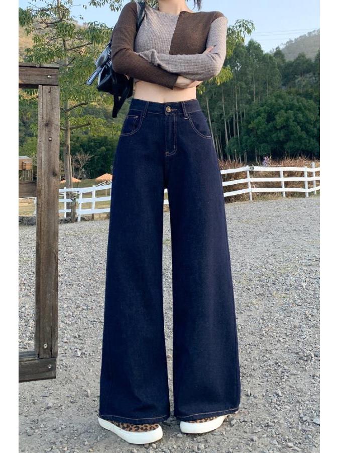 Women's American Retro High-Waisted Wide-Leg Jeans - Spring Fashion, Loose Fit, Floor-Length