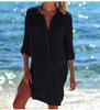 Women's Wrinkle Fabric Two-pocket Concealed Button Beach Cover-up