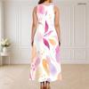 Women Plus Size Round Neck Triple Keyhole Sleeveless Abstract Printed Maxi Dress