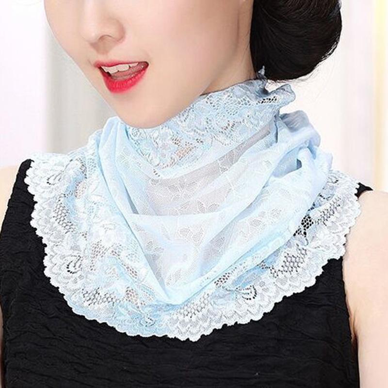 Korean Lace Sunscreen Breathable False Collar Neck Guard Scarf Women Ice Silk Protect Cervical Spine Face Scarves Wrap Shawl P98