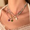 Colorful Beaded Necklaces Women Adjustable Heart Shapes Pendant Neckchains Bohemian Choker Colorful Accessory for Party