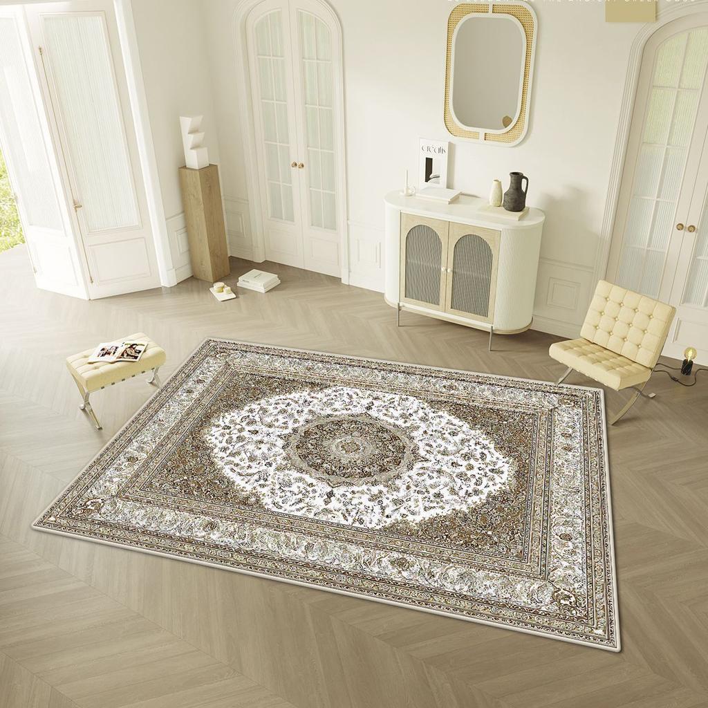 Persischer Retro-Stil Wohnzimmerteppich Leichte Luxusdekoration Zuhause Leicht zu reinigende Bodenmatte Schlafzimmer Ankleidezimmer Rutschfester Waschbarer Teppich