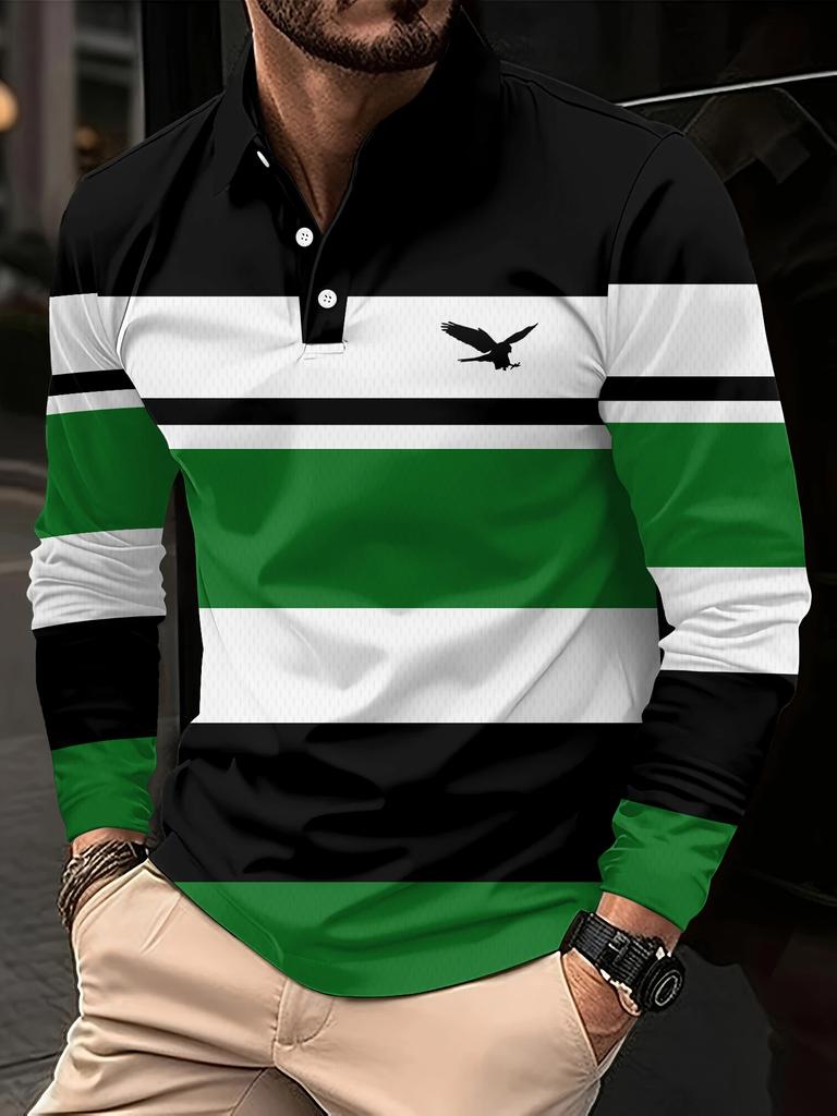 Herren-Polohemd mit langen Ärmeln und Streifen für den ganzen Winter, atmungsaktives Freizeit-Oberteil, schmal und figurbetont, schnelltrocknender Kragen, klassisches Polohemd