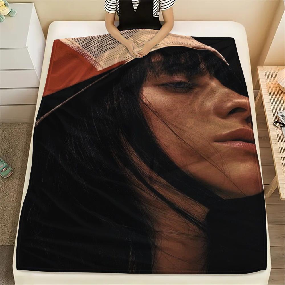 1 Stück Billie Eilish Aufdruck Flanelldecke, Hohe Qualität, Bequem für alle Jahreszeiten, Heimdekoration, Wärme und Komfort, Perfekt für Weihnachtsgeschenke