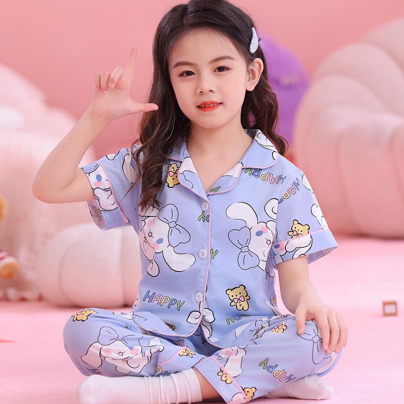 Kuromi Girls' Spring/Autumn Pajama Set with Short Sleeve Cardigan and Long Pants for Indoor/Outdoor Wear