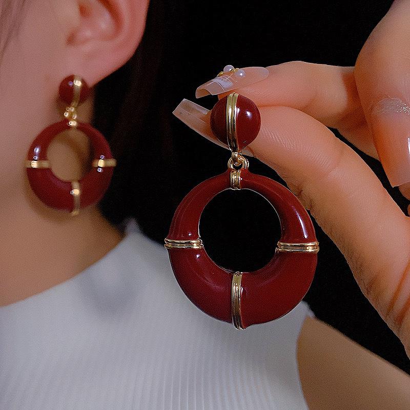 

Vintage Silver Needle Drip Oil Hollow Circle Earrings - French Retro Dangle Earrings