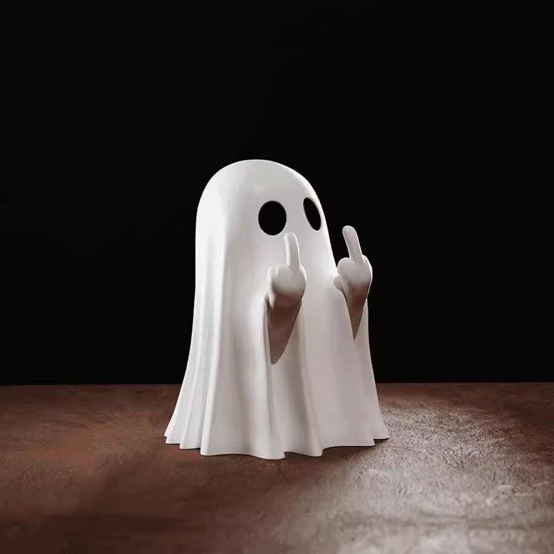 Cute Middle Finger Ghost Statue Mini Halloween Decorations For Home Centerpiece Coffee Table Ornament Adorable Horror Figure