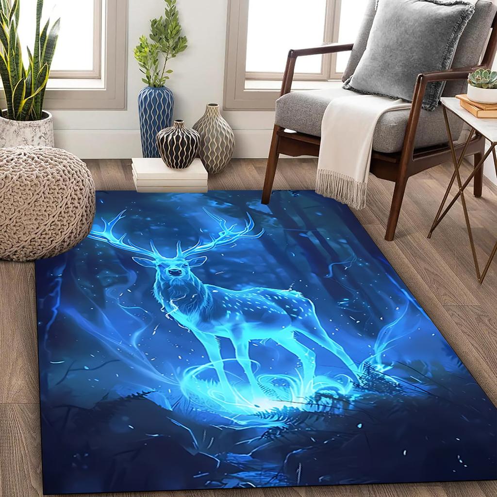 1 Piece Luminous Deer Pattern Carpet, Washable Patio Rug, Living Room/Bedroom/Patio/Garden/Courtyard, Fashionable Home Decor