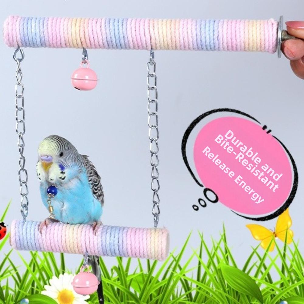 Double Layer Wood Standing Stick Colorful Cotton Rope Bird Cage Swing  Training Perch