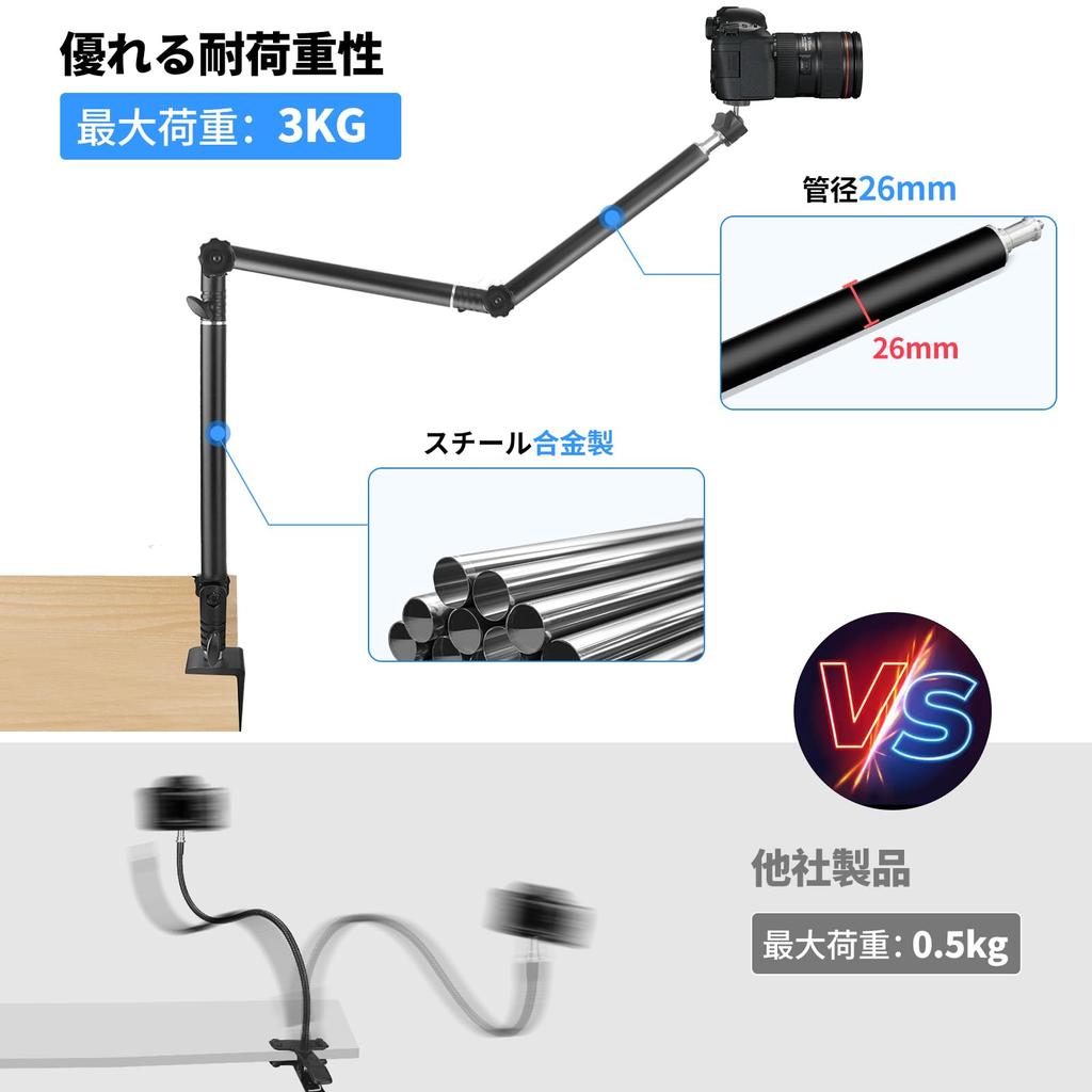 Hemmotop MS05 Camera Arm with Pan Aluminum Alloy Supports Up To 3kg Flexible Magic Up To Ideal for Aerial Nail Cooking Web Strobe and More