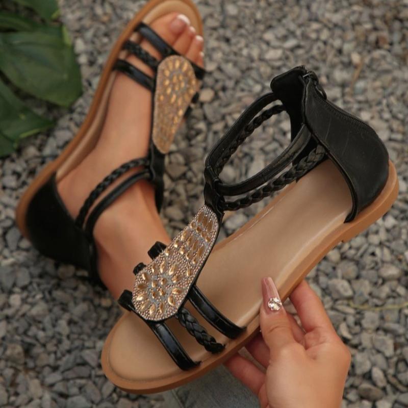 Fashion TIMETANG Bohemia Beach Sandals Women Summer Rome Casual Retro Rhinestone String Bead Platform Shoes Woman
