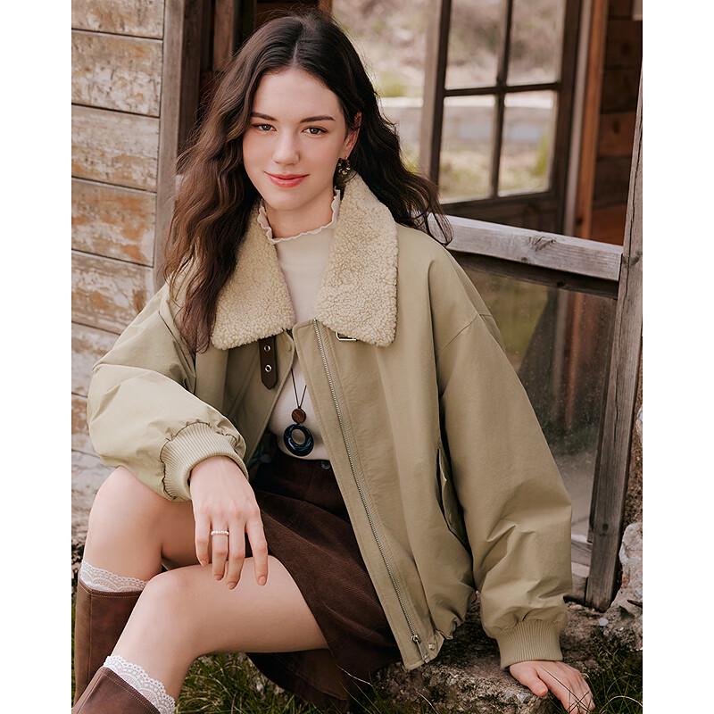 Betu Women's Spliced Collar Drawstring Hem Short Down Jacket