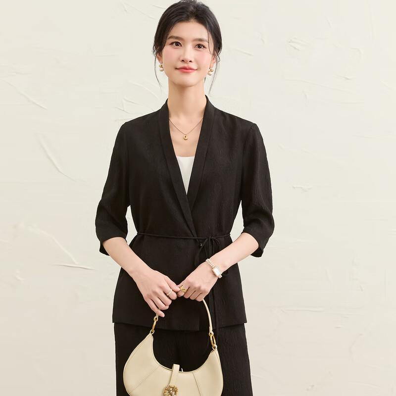

Women s Mulberry Silk Blend 3/4 Sleeve Open-Front Blazer 2XL