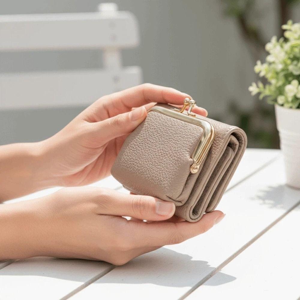 Portable Kiss Lock Wallet Polyester Multiple Card Slots 2 in 1 Card Bag Short Anti-splash Water Leather Coin Purse Students