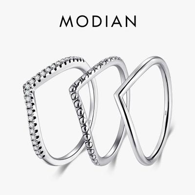 Modian 925 Sterling Silver Strzałka Możliwość układania w stosy Modny geometryczny pierścionek Klasyczny palec Fine Popularna biżuteria dla kobiet