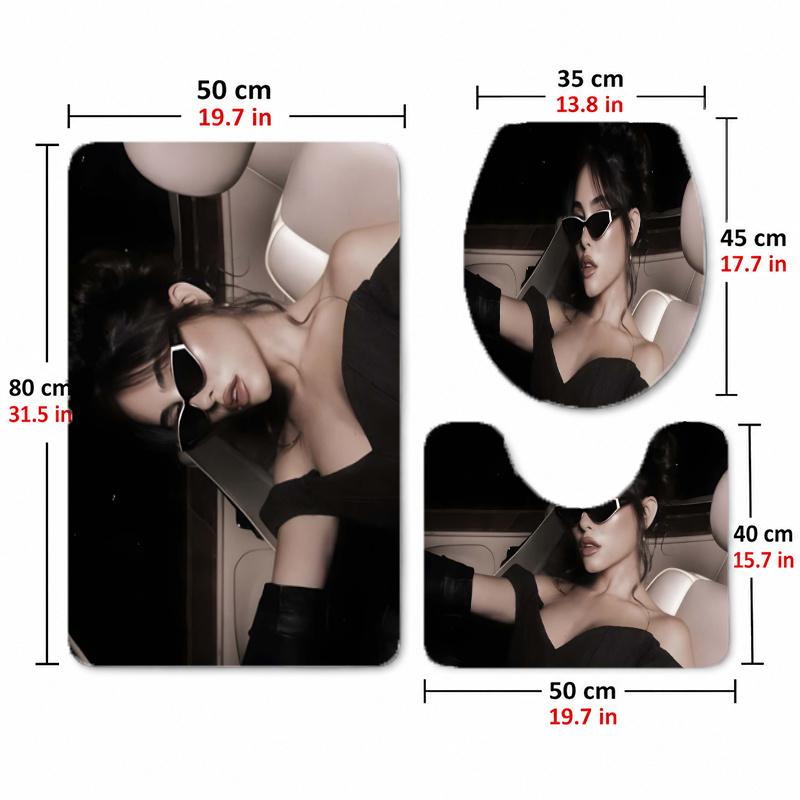 Madison Beer (5)Flannel Toilet 3 Piece Set Soft Bathroom Rug Non-Slip Toilet Seat Cover Bathroom Home Decor