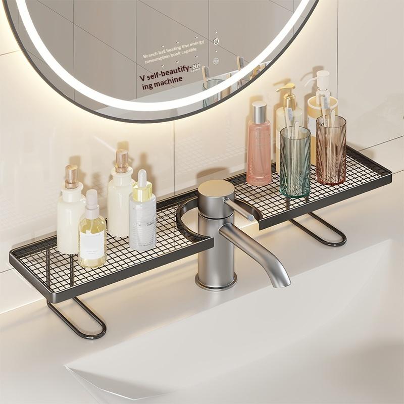 Over Faucet Sink Storage Shelf Large Punch-free Capacity Waterproof Holder for Bathroom Toiletries Kitchen Dishwashing Supplies