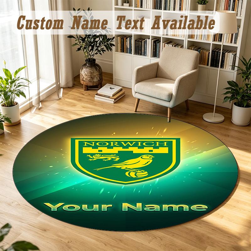 Round Rug Custom NameNorwich City Pattern Non Slip Carpet Home Floor Decor