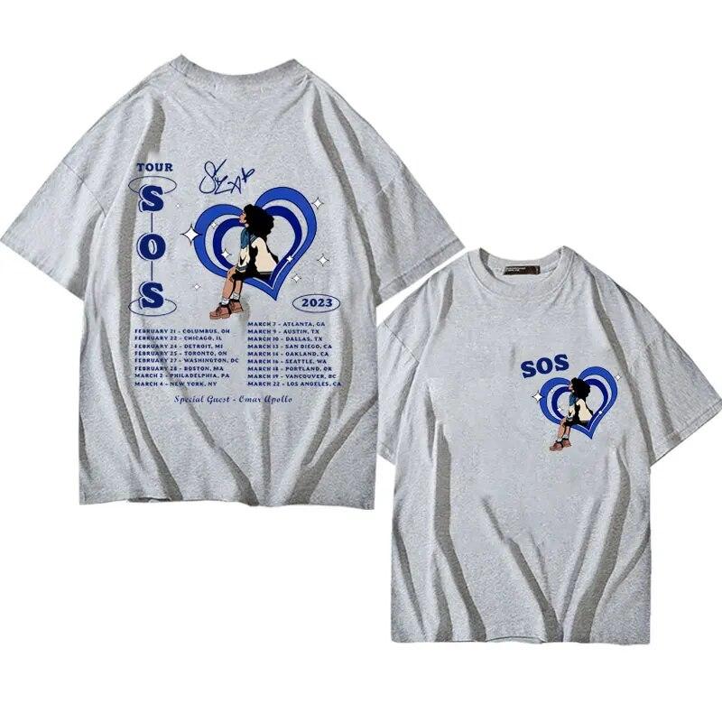 Singer SZA SOS Tour Print T-shirts Unisex Women Vintage Casual Pure Cotton T Shirt Summer The High Street Fashion Oversized T-shirt