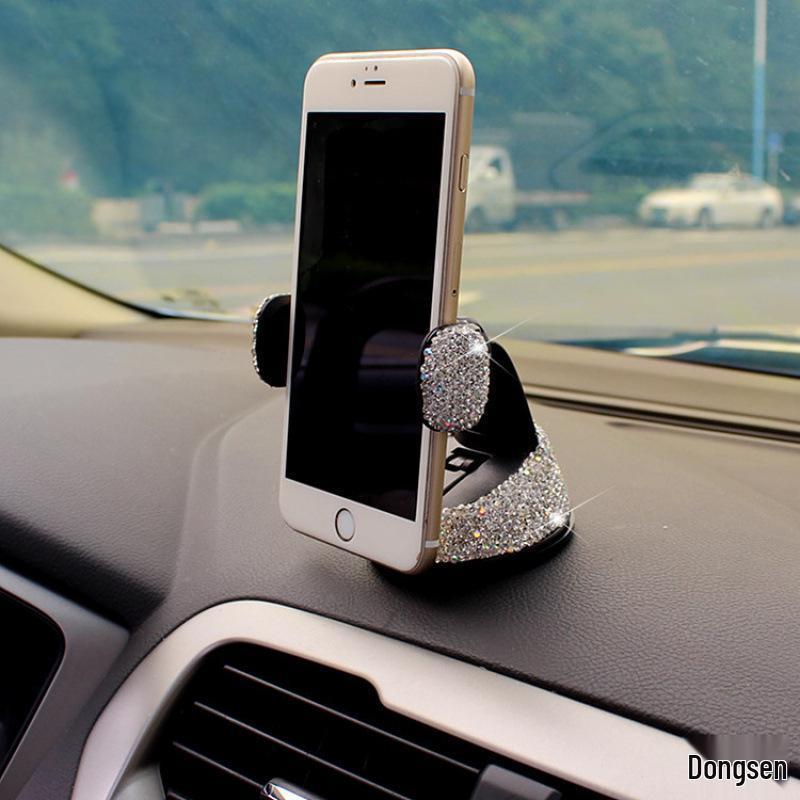 Diamond-Studded Car Phone Holder: Air Vent & Suction Cup, Universal Multifunctional Mount for Women