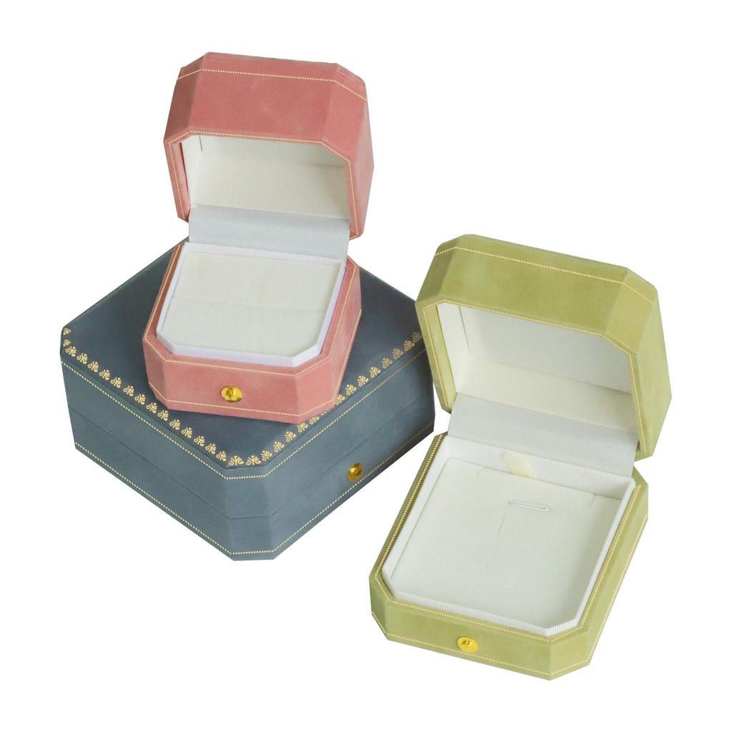 Octagonal Velvet Jewelry Gift Box with Gold Foil Lace for Rings, Pendants, Bangles, and Bracelets