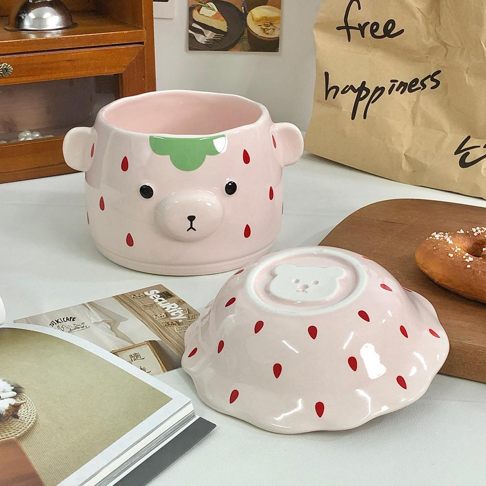 Korean Ceramic Noodle Bowl Ins Creative Cartoon Lard Jar Soup Dessert Bowl Cute Tableware