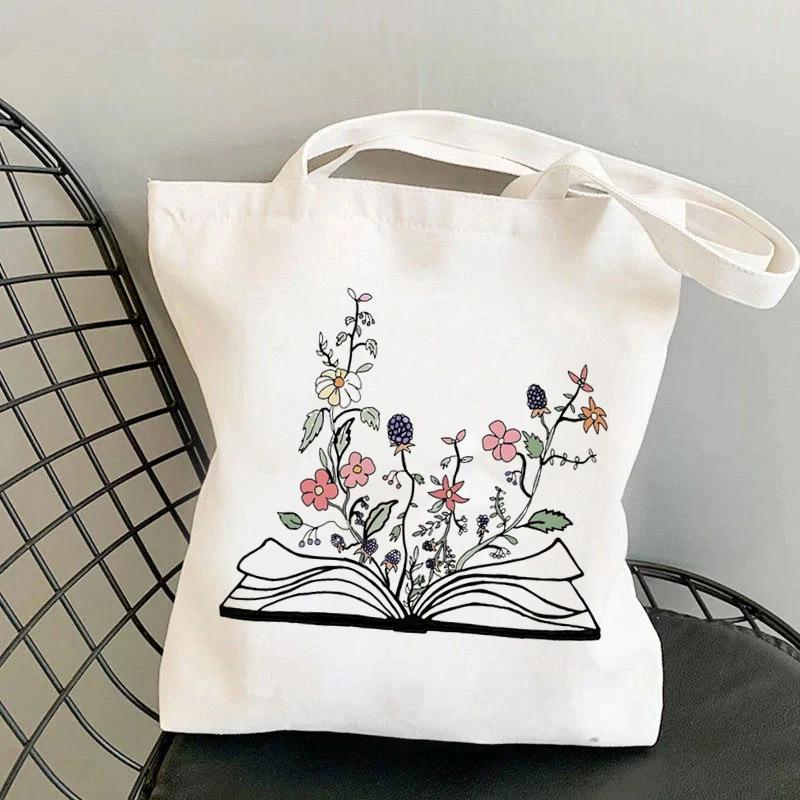 Flowery Books Print Harajuku Women's Casual Shopping & Student Tote Bag
