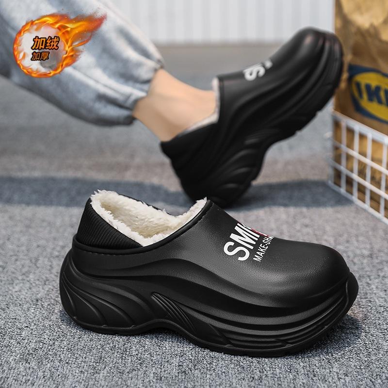 Cotton slippers men's new winter indoor bag and home fleece thickened warm waterproof thick-soled men's cotton shoes